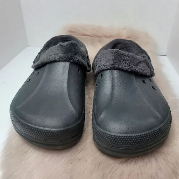 Crocs Black Faux Fur Unisez Clogs Shoes Size 9 M 11 W - Picture 2 of 9